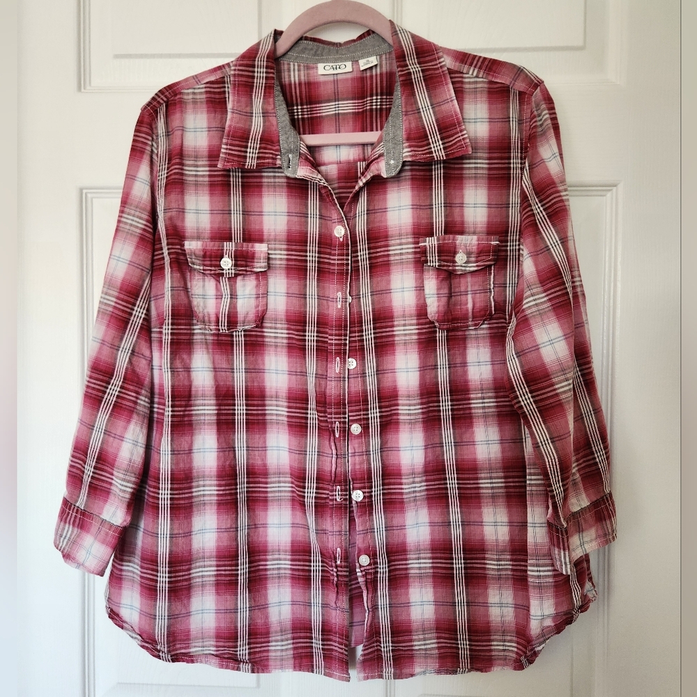Chaps Women's Pink Plaid Button-Up Shirt